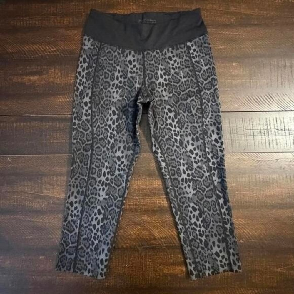 Betsey Johnson Performance Leopard Print Crop Leggings Gray Black S Yoga Active